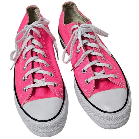Pink Converse Low Top Lace Up Chuck Taylor All Stars Platform Sneakers - Picture 1 of 9